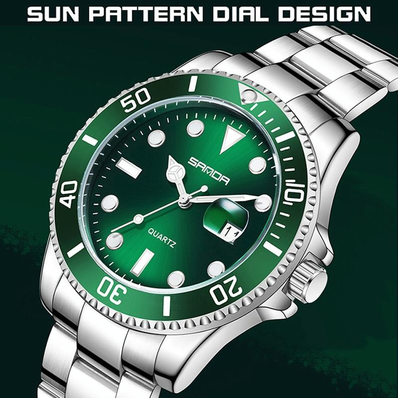 Personalized Men Quartz Wristwatch - Steel Belt - Green 7