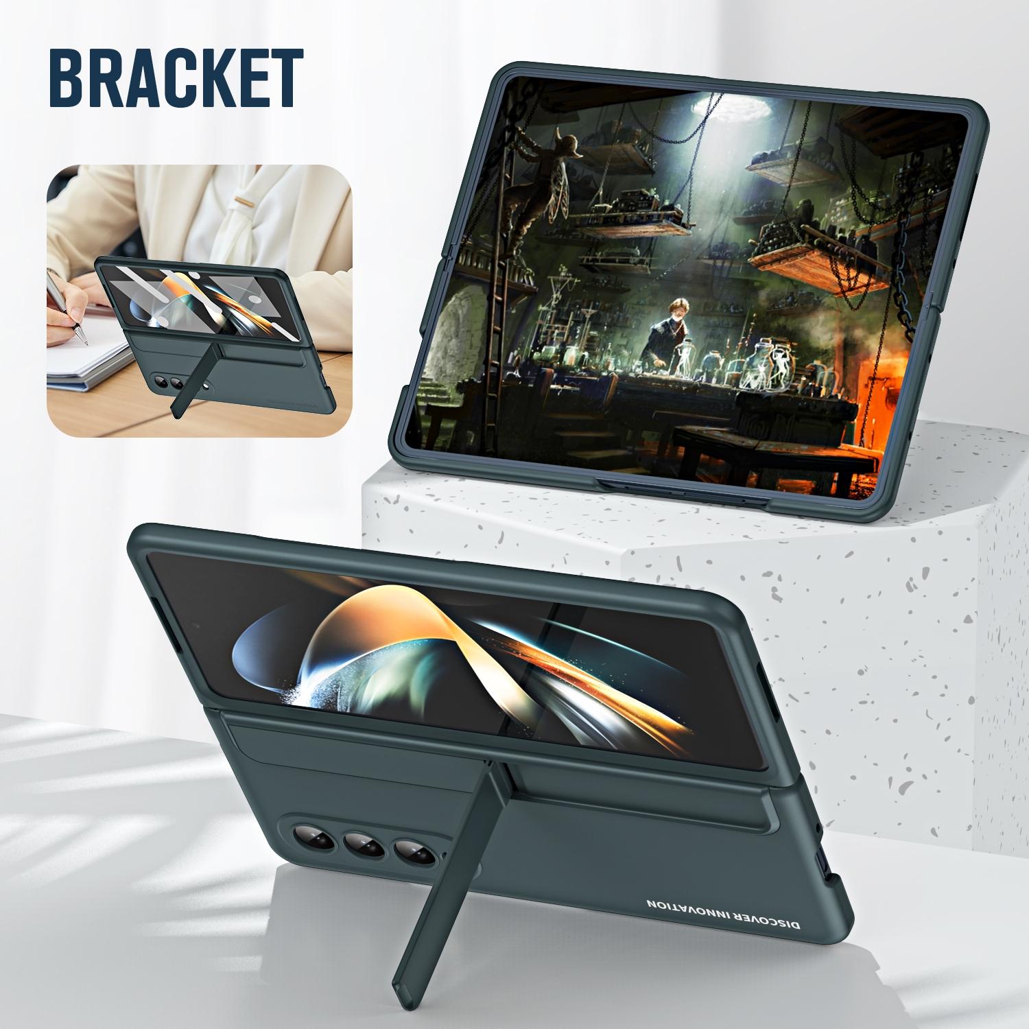 For Samsung Galaxy z Fold4 5G Samsung Galaxy z Fold4 2-in-1 Detachable Folding Case with Holder & Pen Slot - Grey Green 6