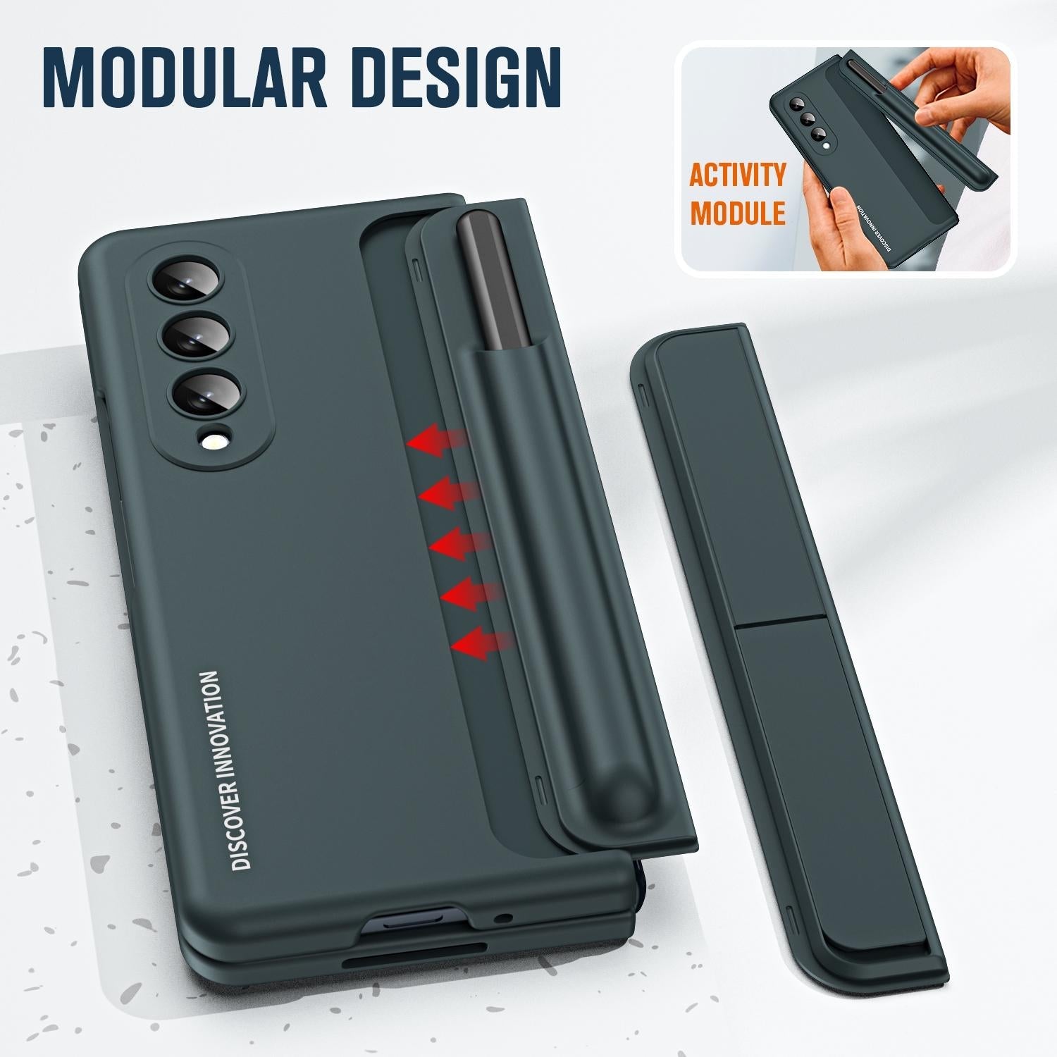 For Samsung Galaxy z Fold4 5G Samsung Galaxy z Fold4 2-in-1 Detachable Folding Case with Holder & Pen Slot - Grey Green 7