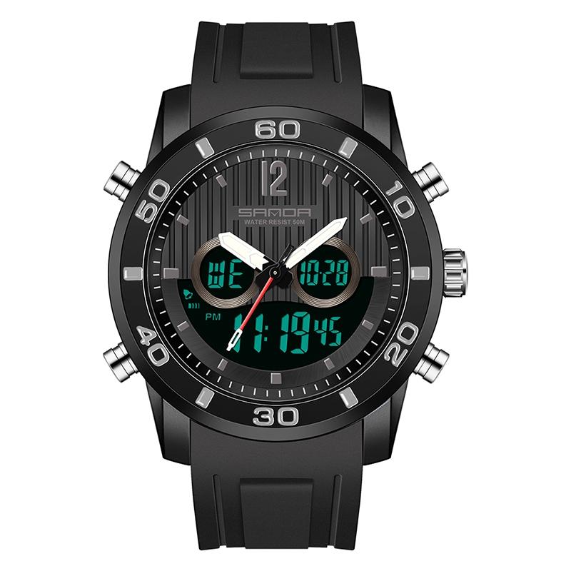 Men Outdoor Sports Shockproof Electronic Watch with Dual Digital Display and Luminous Feature - Black Gold 6