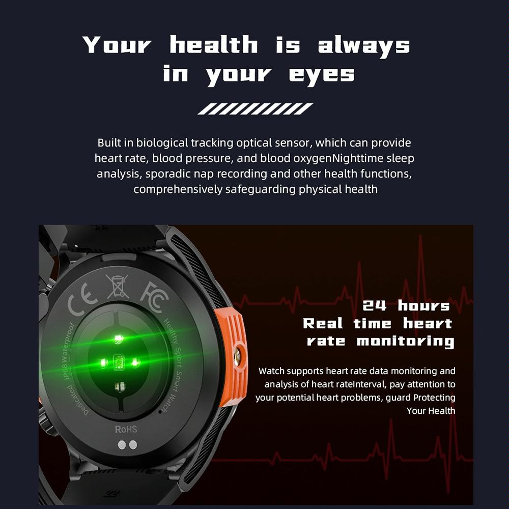 1.46 Inch Ip68 Waterproof Sos Flashlight Bluetooth Smart Watch - Brick Red 5