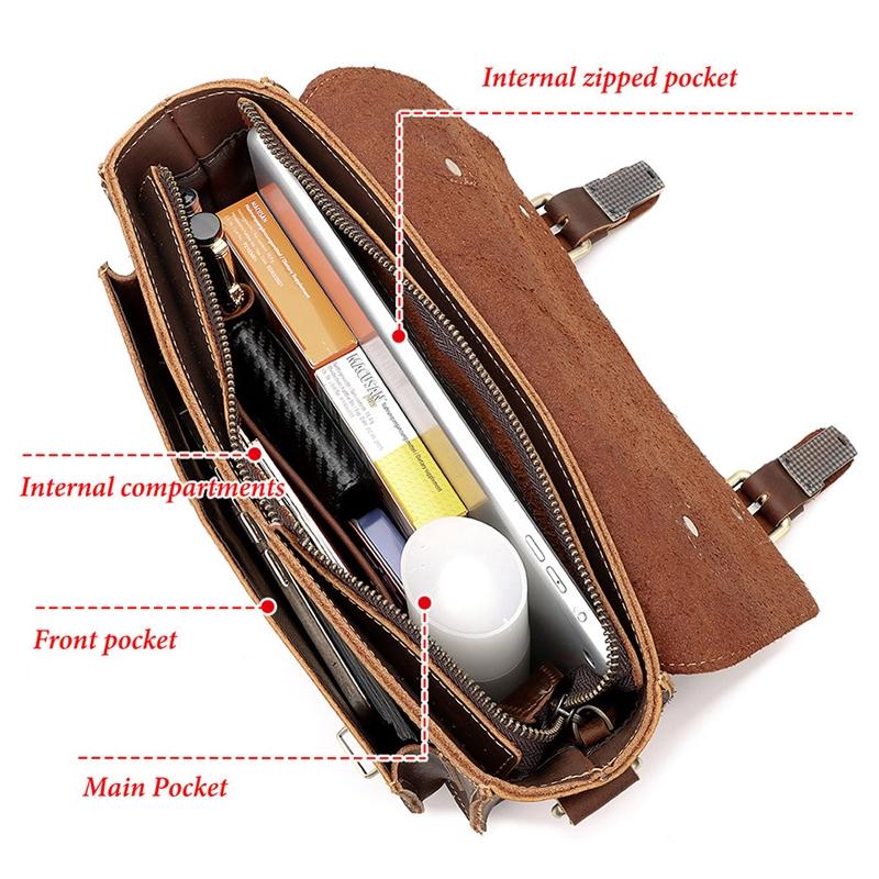 Retro Leather Men Crossbody Bag Small Square - Coffee 7