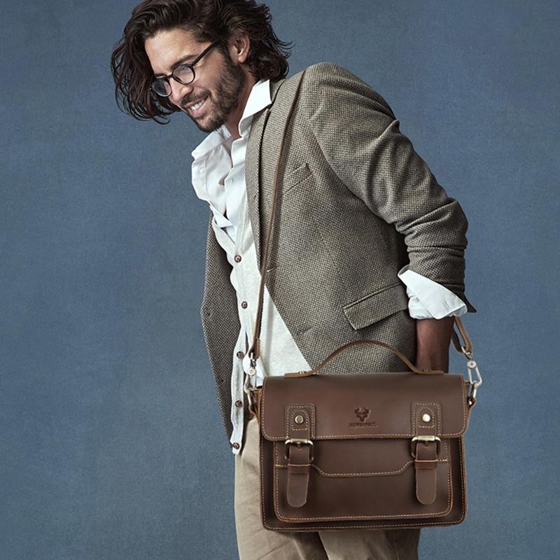 Retro Leather Men Crossbody Bag Small Square - Coffee 9