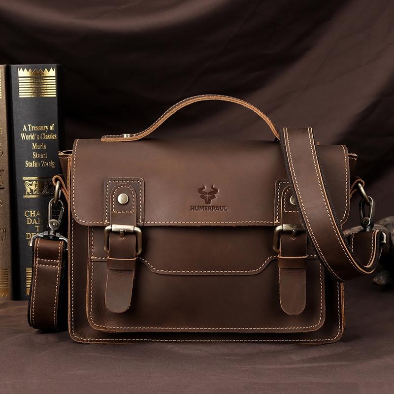 Retro Leather Men Crossbody Bag Small Square - Coffee 11