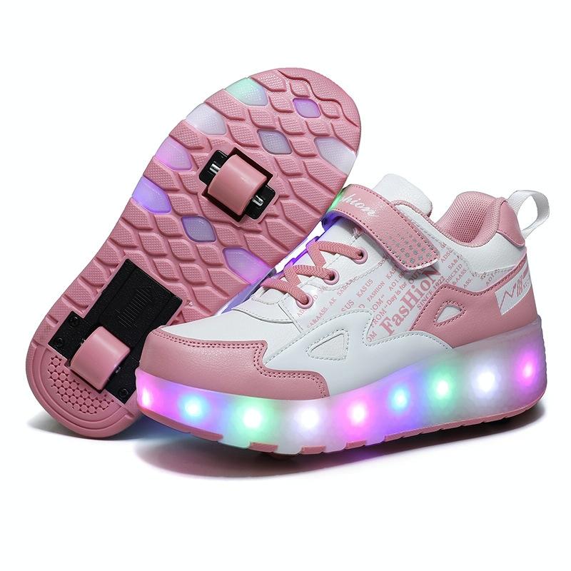27 Rechargeable Light Skating Shoes for Kids with Two Wheels - Blue 13