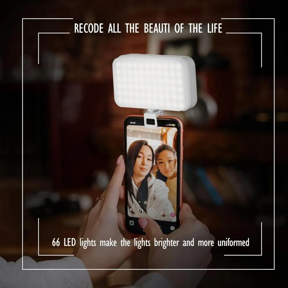 Rechargeable Clip-on Selfie Light with 66 Leds - 3 Modes for Phone Laptop Tablet - Black - Black 6