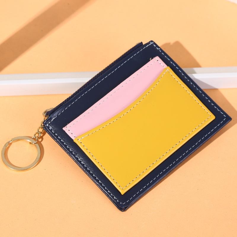 Portable Simple Card Holder Coin Purse With Keychain Unisex Pu Wallet - Orange 10