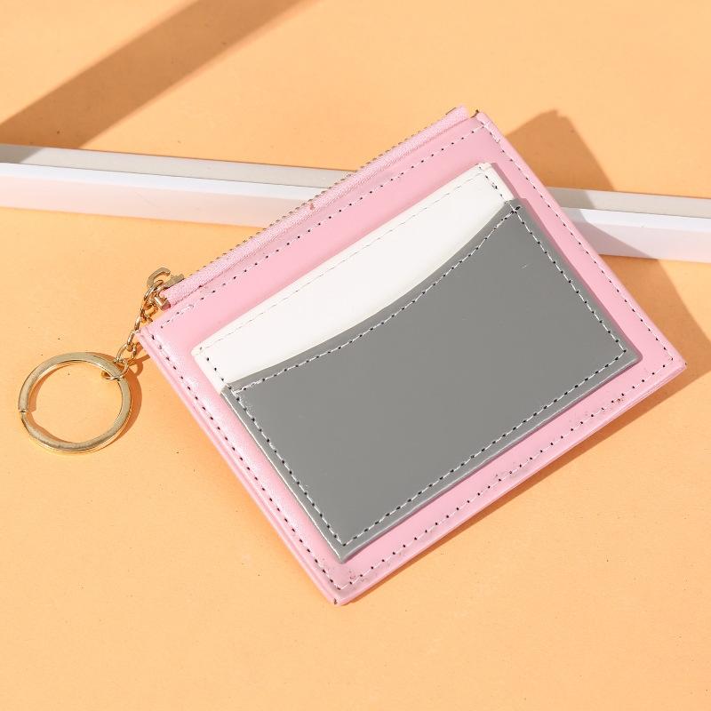 Portable Simple Card Holder Coin Purse With Keychain Unisex Pu Wallet - Orange 11