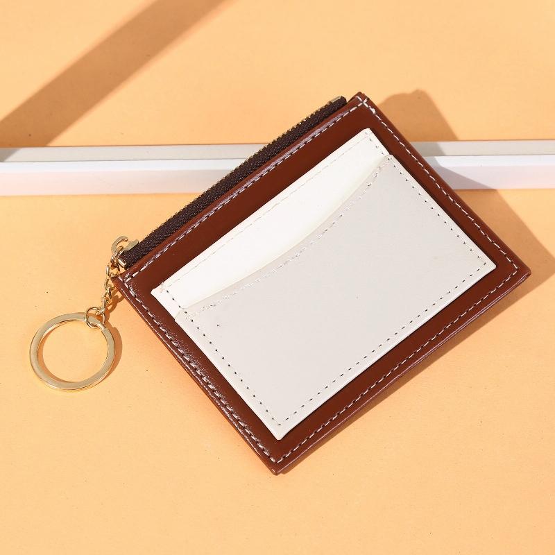 Portable Simple Card Holder Coin Purse With Keychain Unisex Pu Wallet - Orange 12