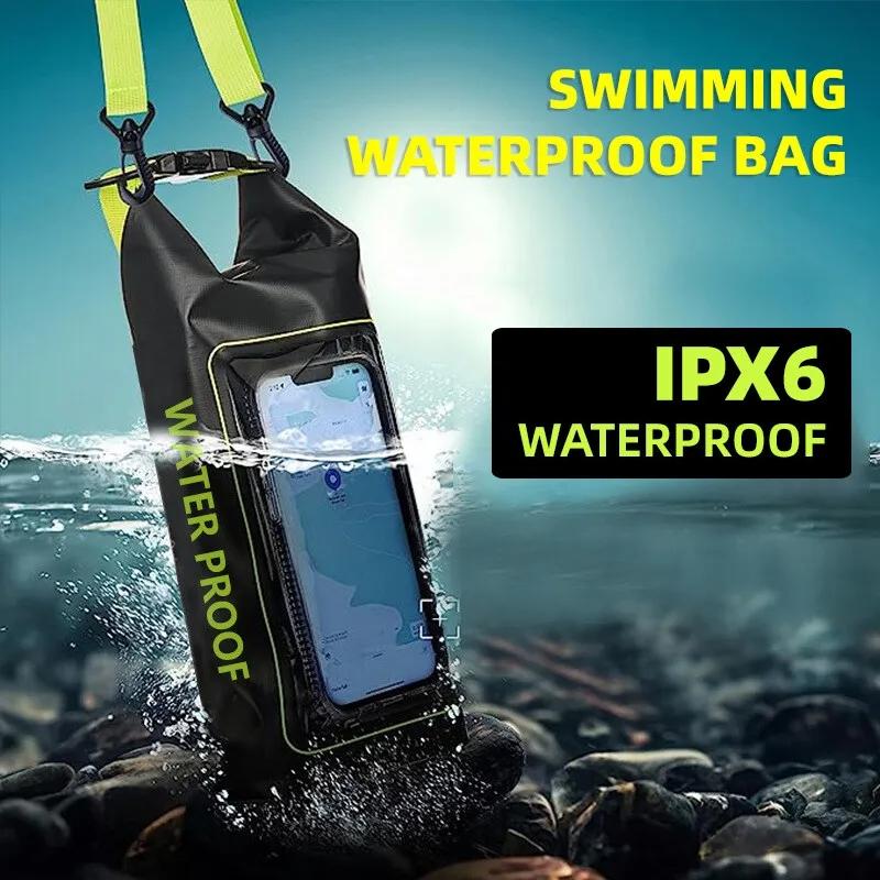 2 In 1 Waterproof Crossbody Phone Bag For Outdoor Cycling Swimming 2L Capacity - Black Green - 2L 8