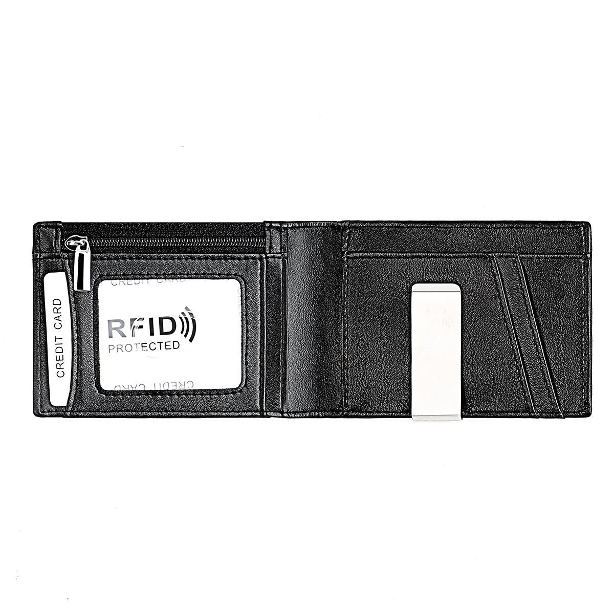 Leather Rfid Wallet with Front Pocket - Black - Black 11