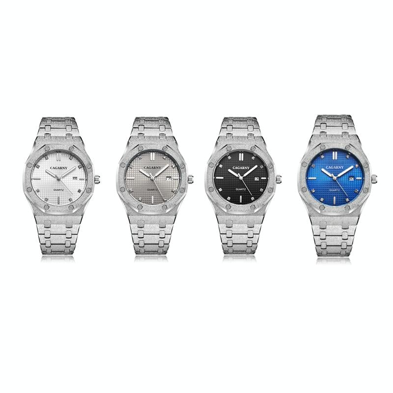 Men Quartz Steel Watch with Simple Stone Surface - Silver Shell Grey Surface 5