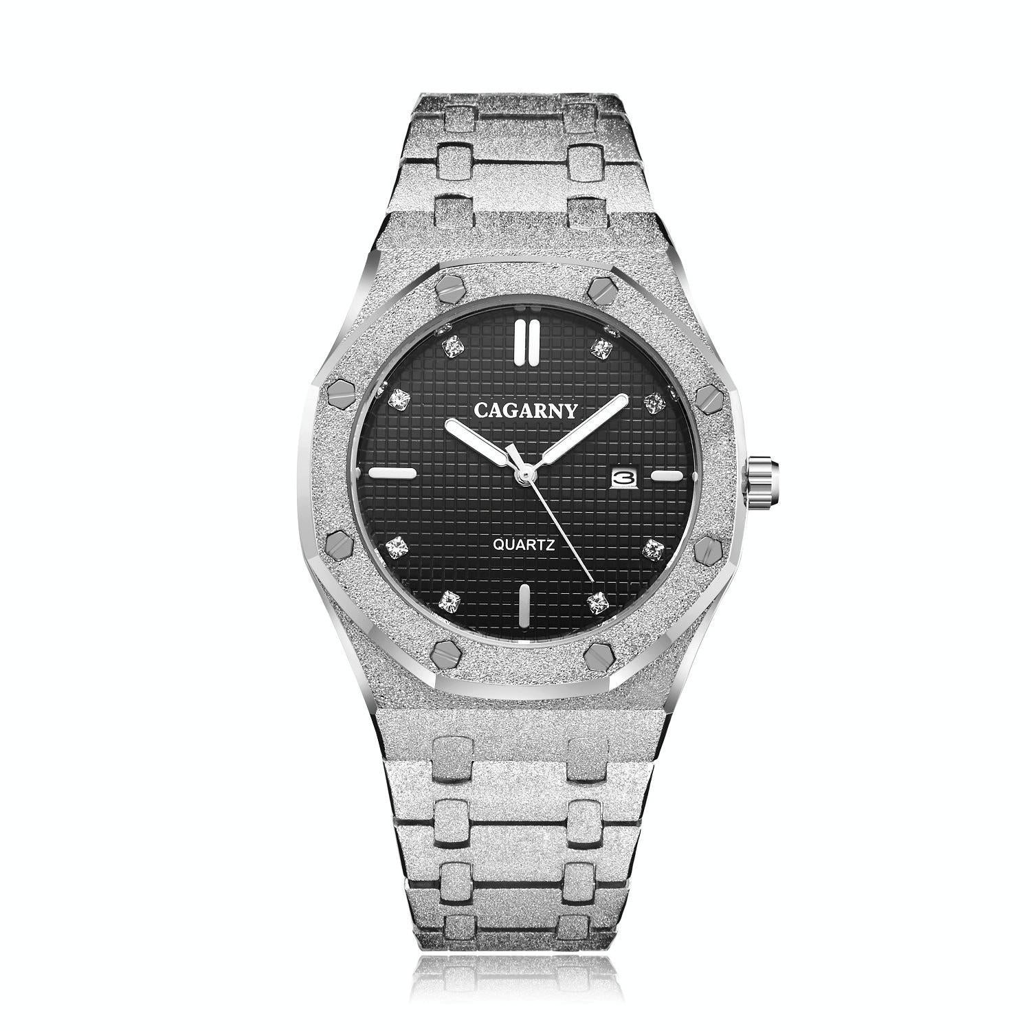 Men Quartz Steel Watch with Simple Stone Surface - Silver Shell Grey Surface 11