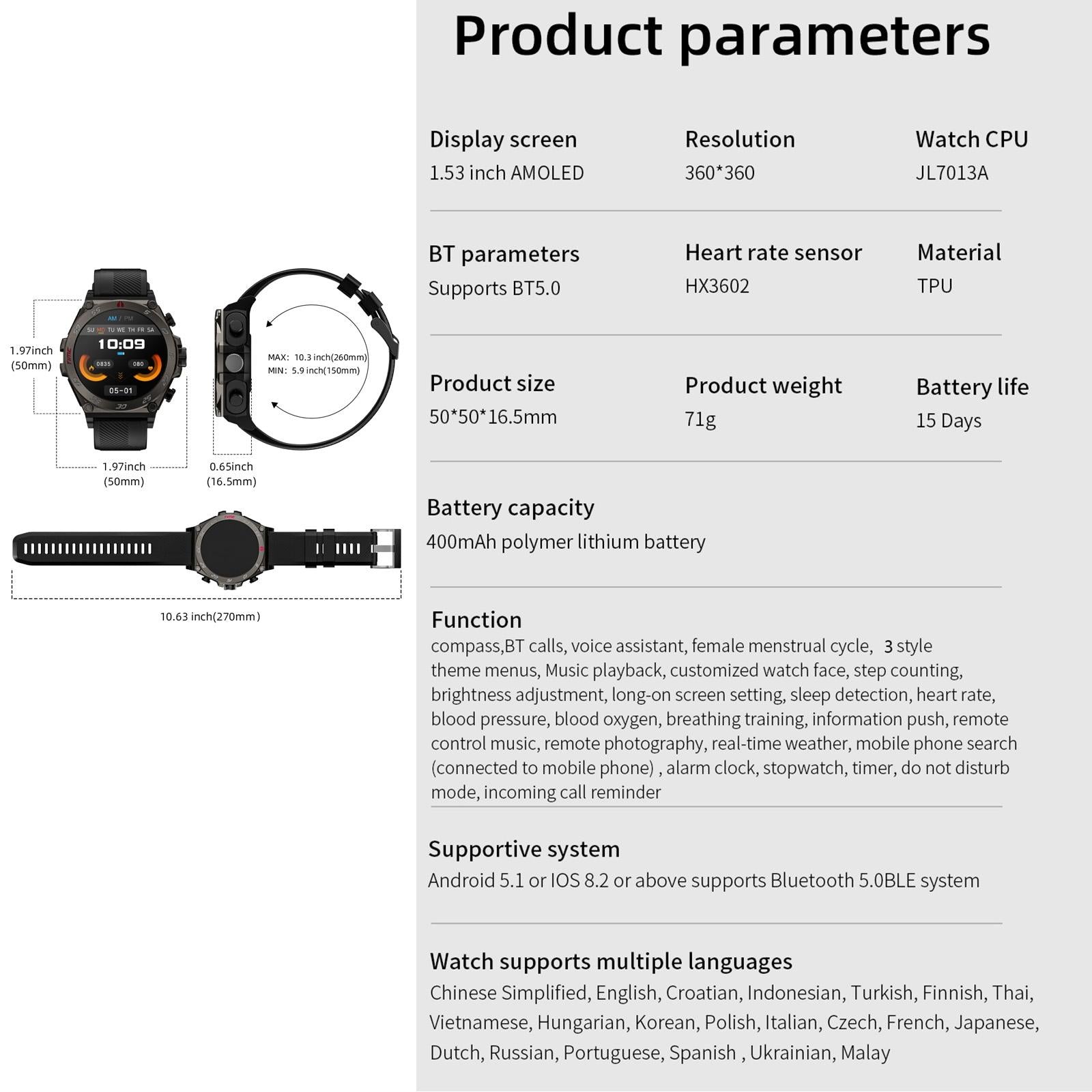 1.53 Inch Ip67 Bt5.0 Sport Smart Watch With Earbuds Support Bluetooth Call / Sleep / Blood Oxygen / Heart Rate / Blood Pressure Health Monitor - Blue 3