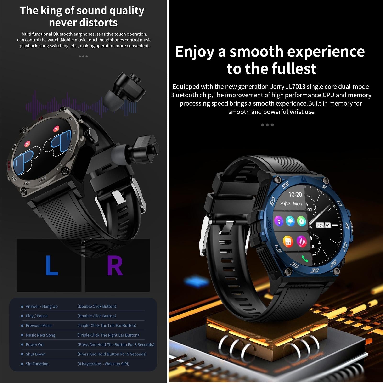 1.53 Inch Ip67 Bt5.0 Sport Smart Watch With Earbuds Support Bluetooth Call / Sleep / Blood Oxygen / Heart Rate / Blood Pressure Health Monitor - Blue 10