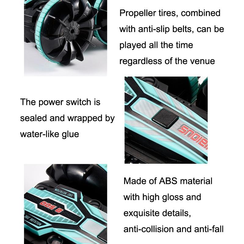 Amphibious Stunt Rc Car - Double-sided Rolling - 2.4g - Electric - Kids' Toy - Green 7
