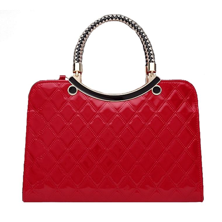 Diamond Pattern Leather Handbag with Hanging Ornaments - Women - Red 4