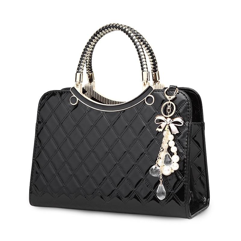 Diamond Pattern Leather Handbag with Hanging Ornaments - Women - Red 13