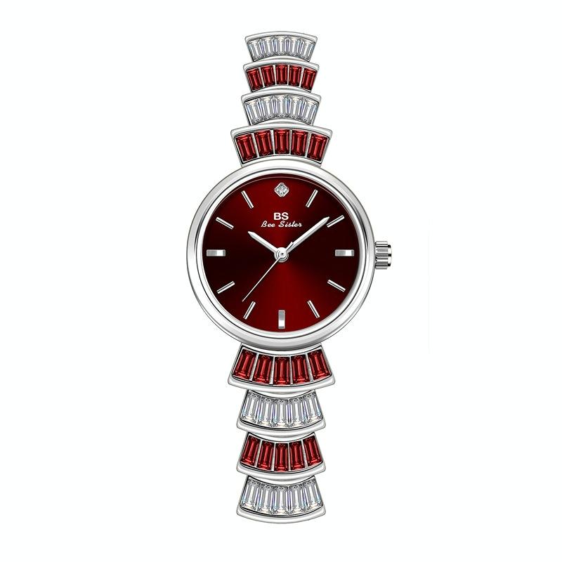 Women Diamond Symphony Wrist Watch with Inlaid Diamonds - Silver -Red