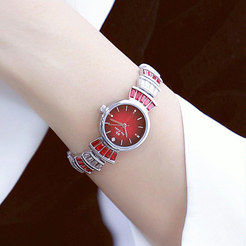 Women Diamond Symphony Wrist Watch with Inlaid Diamonds - Silver -Red 11
