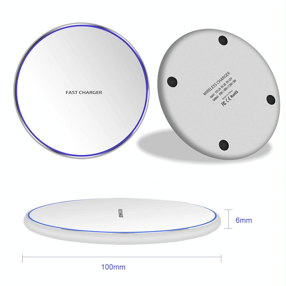 15W Round Wireless Charger Fast Charge - Silver + White Surface 3