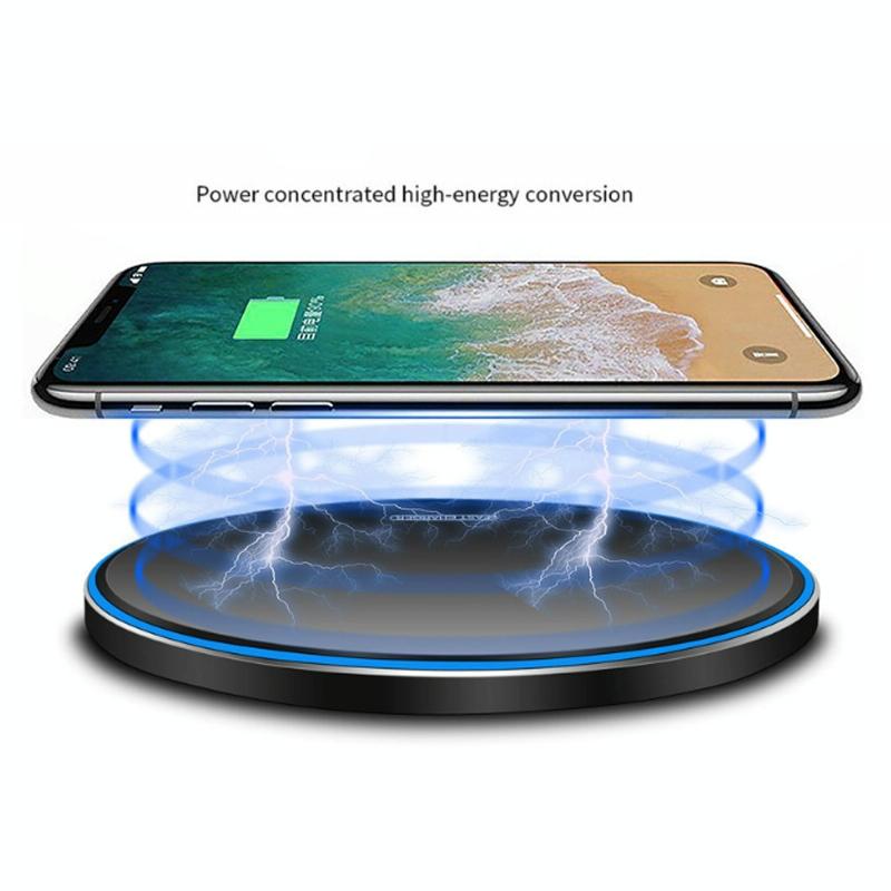 15W Round Wireless Charger Fast Charge - Silver + White Surface 5