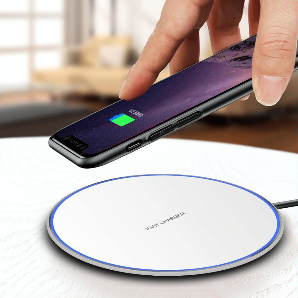 15W Round Wireless Charger Fast Charge - Silver + White Surface 7