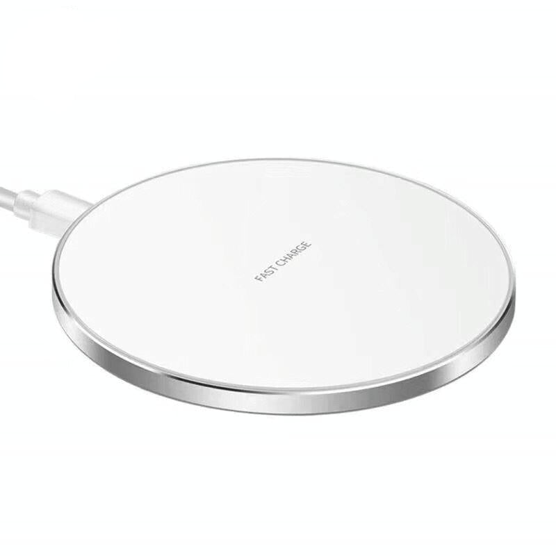 15W Round Wireless Charger Fast Charge - Silver + White Surface 8