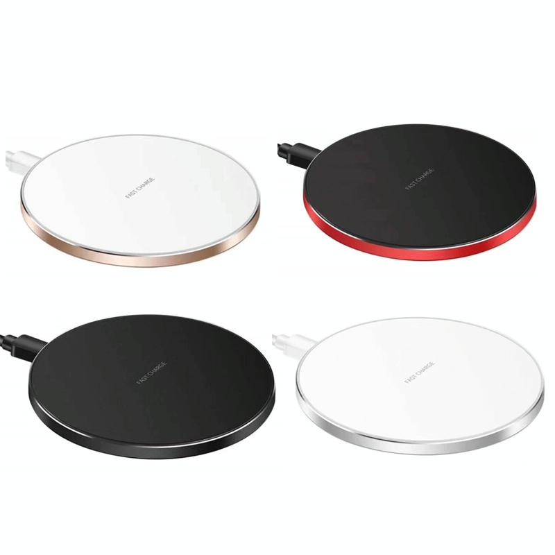 15W Round Wireless Charger Fast Charge - Silver + White Surface 9