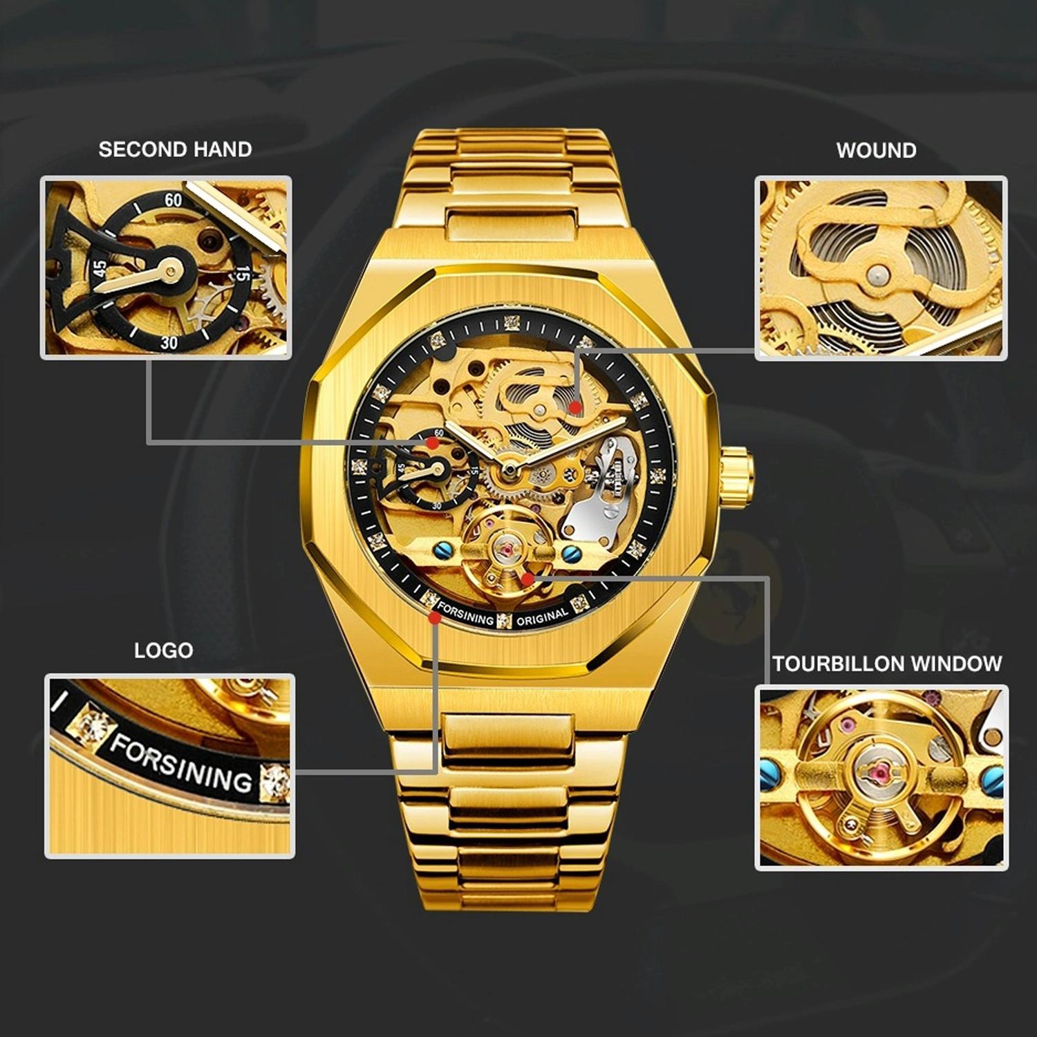 Men Automatic Mechanical Watch with Luminous Dial and Steel Band - Silver Belt White Face 6