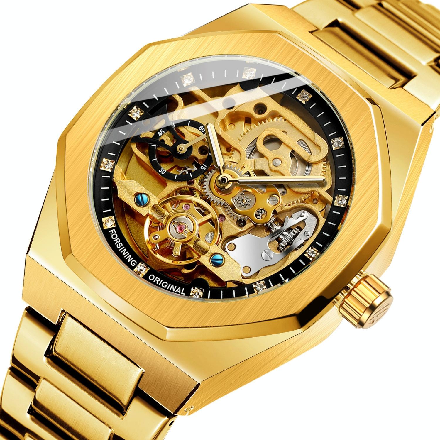 Men Automatic Mechanical Watch with Luminous Dial and Steel Band - Silver Belt White Face 12