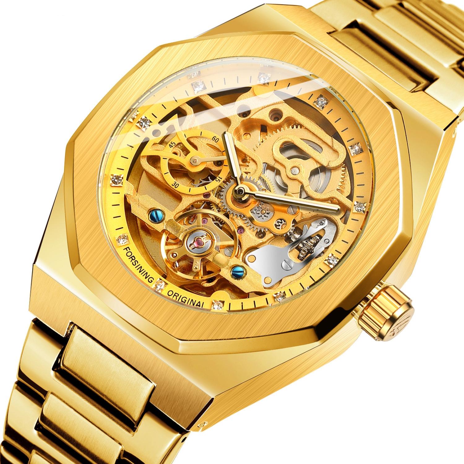Men Automatic Mechanical Watch with Luminous Dial and Steel Band - Silver Belt White Face 14