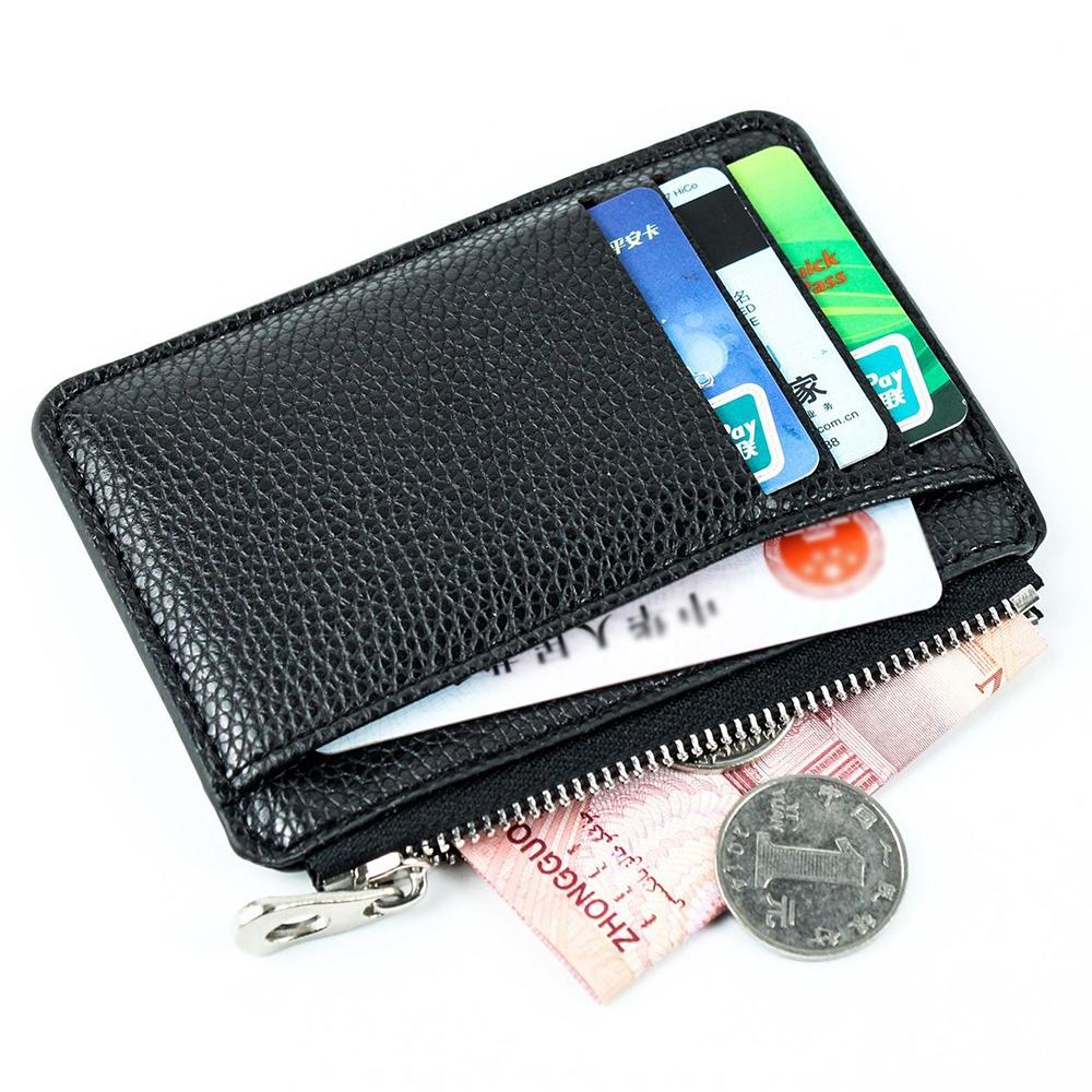 Multi Slot Zipper Card Holder Large Capacity Ultra Thin Coin Purse - Coffee 9