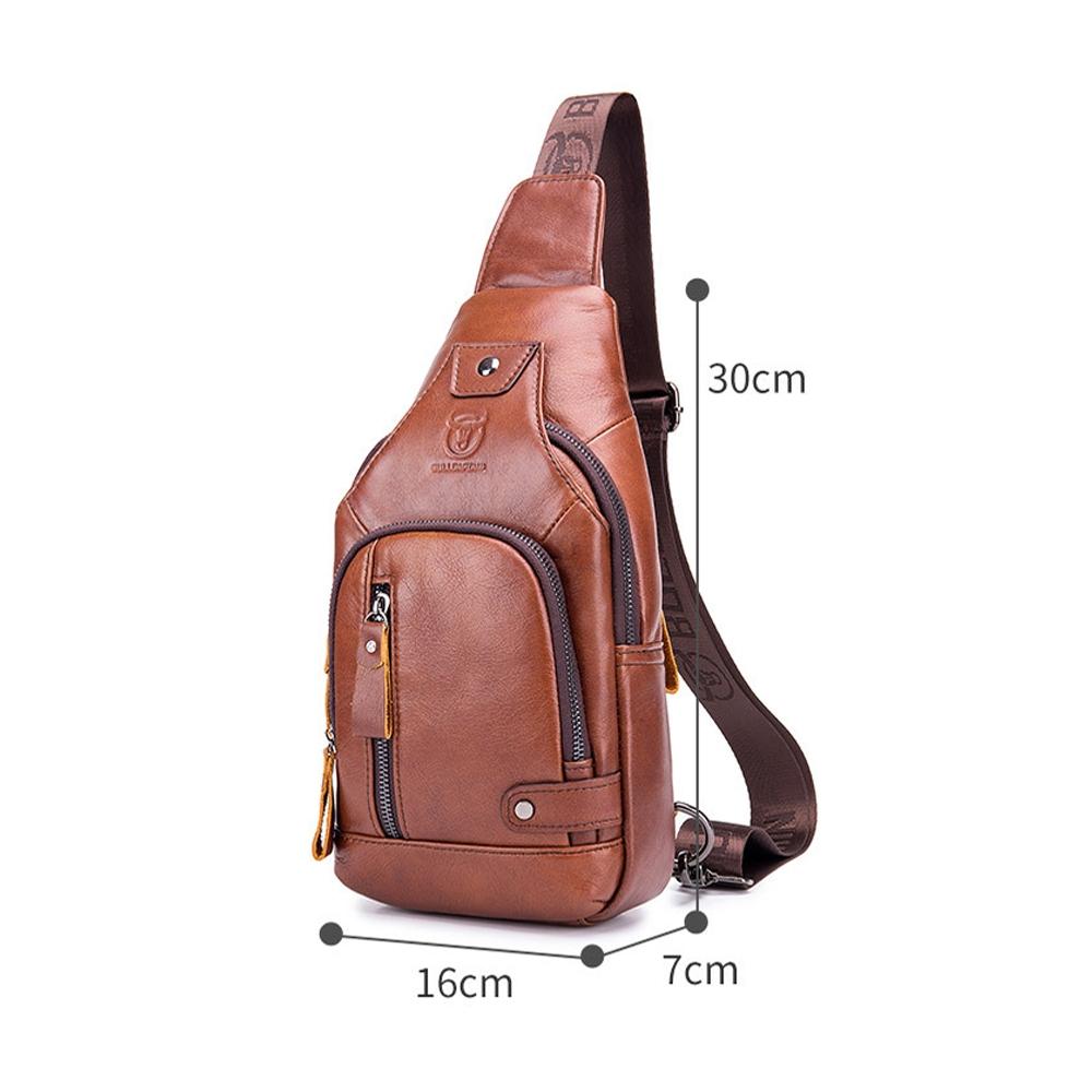 Soft Cowhide Chest Bag For Men Outdoor Casual - Red Brown 5