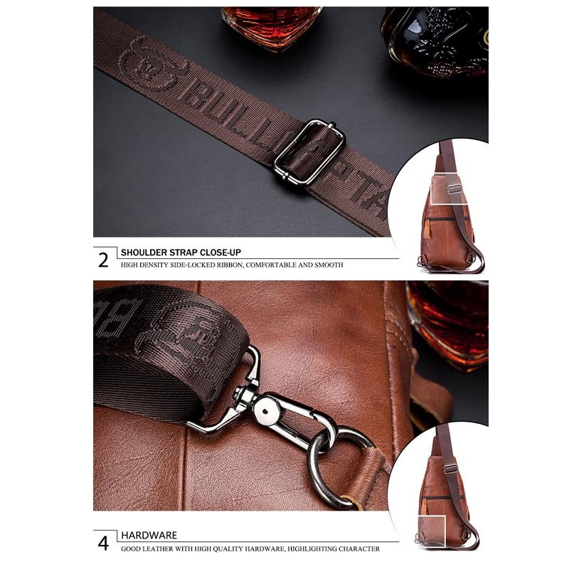 Soft Cowhide Chest Bag For Men Outdoor Casual - Red Brown 7