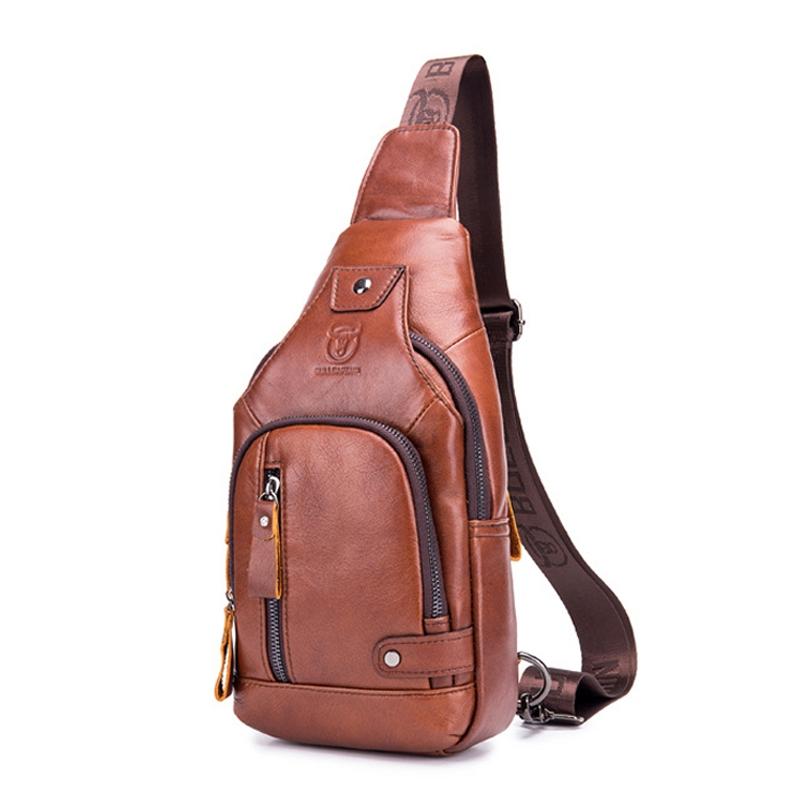Soft Cowhide Chest Bag For Men Outdoor Casual - Red Brown 9