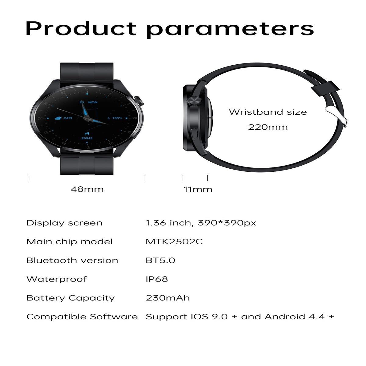 Waterproof Silicone Smartwatch With Colour Display - Silver 9
