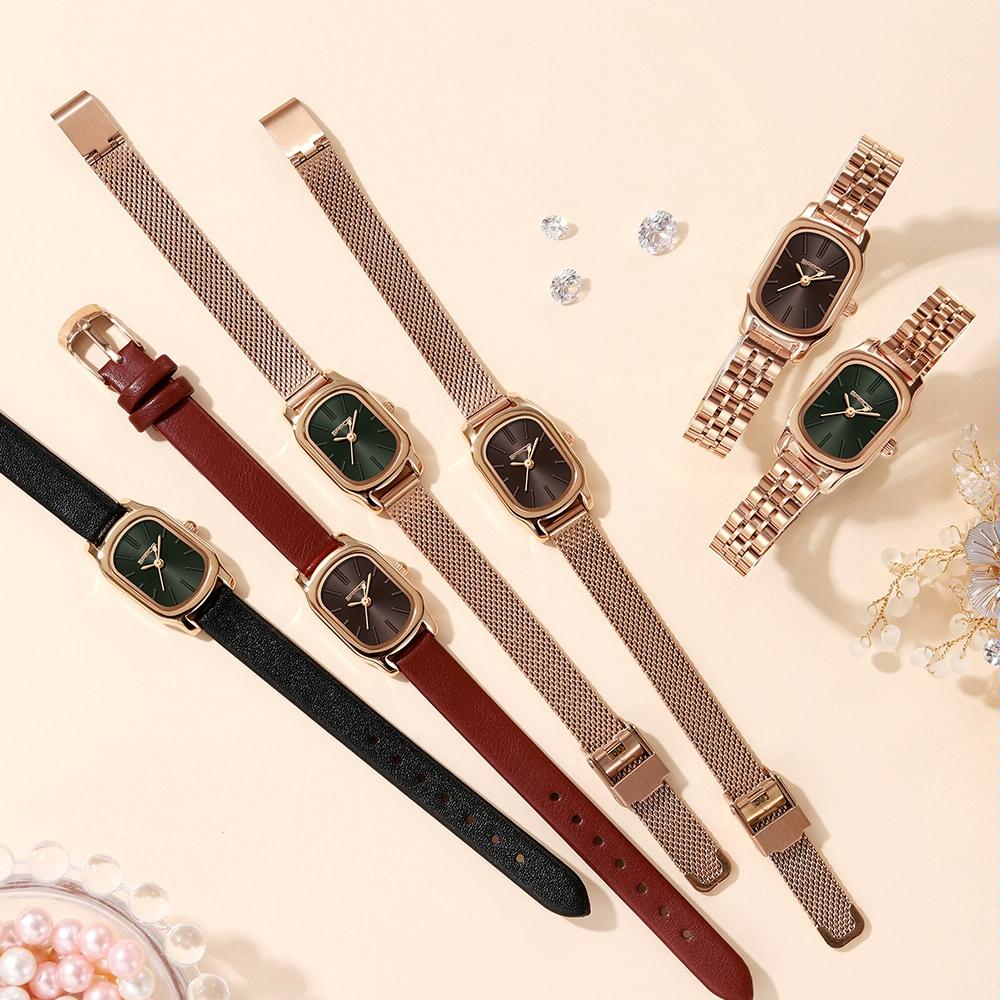 Waterproof Women Quartz Watch with Mini Dial and Steel Band - Green 3