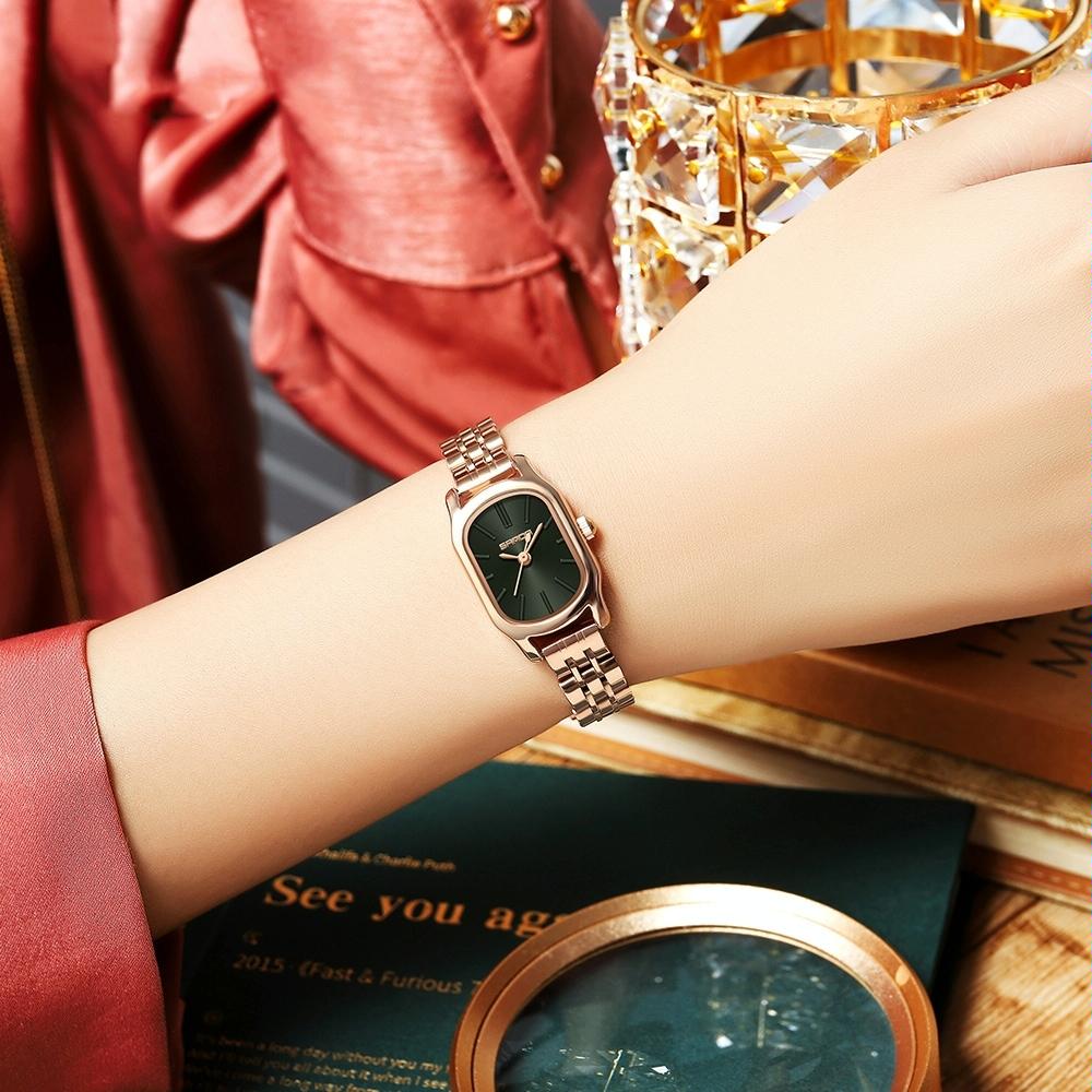 Waterproof Women Quartz Watch with Mini Dial and Steel Band - Green 7