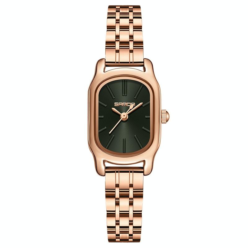 Waterproof Women Quartz Watch with Mini Dial and Steel Band - Green 8