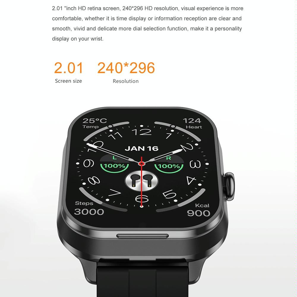 2.01 Inch 2 In 1 Bluetooth Earphone Smart Watch With Nfc & Steel Strap - Space Grey 7