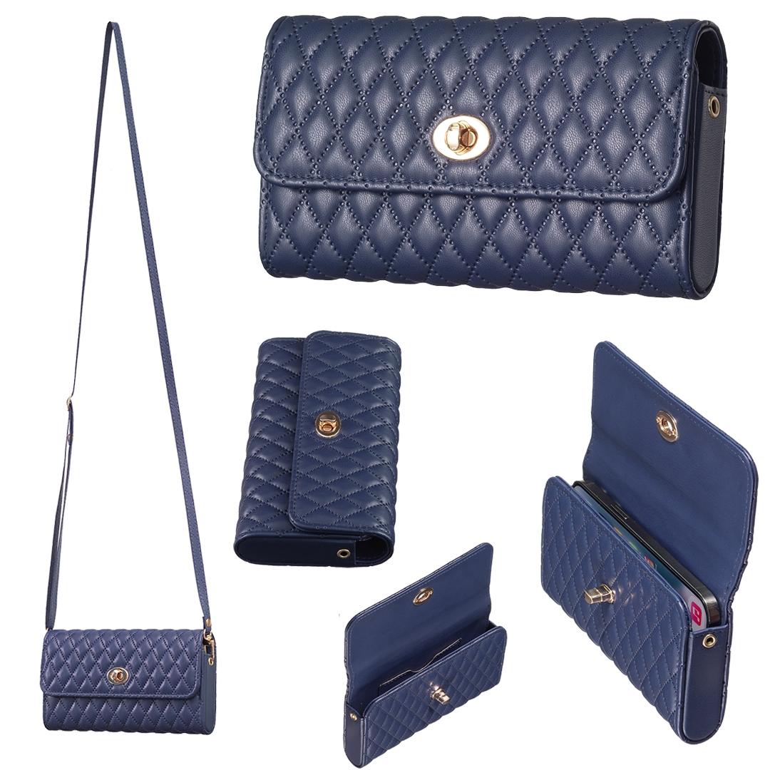 Horizontal Pu Crossbody Shoulder Bag - Dark Blue