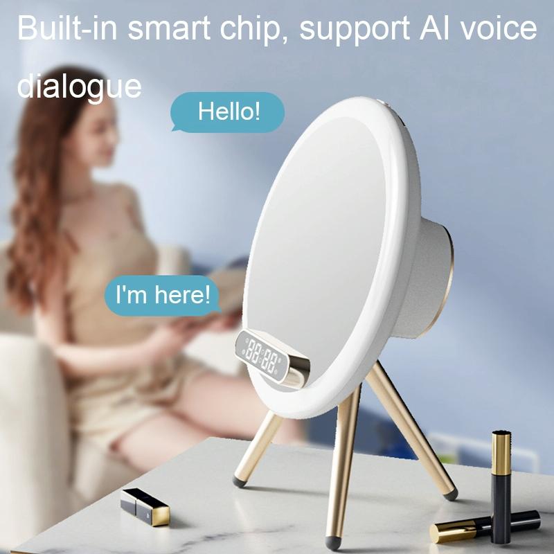 Q6 Smart Clock Display Bluetooth Speaker Fill Light Makeup Mirror With Wireless Charger Blue 4