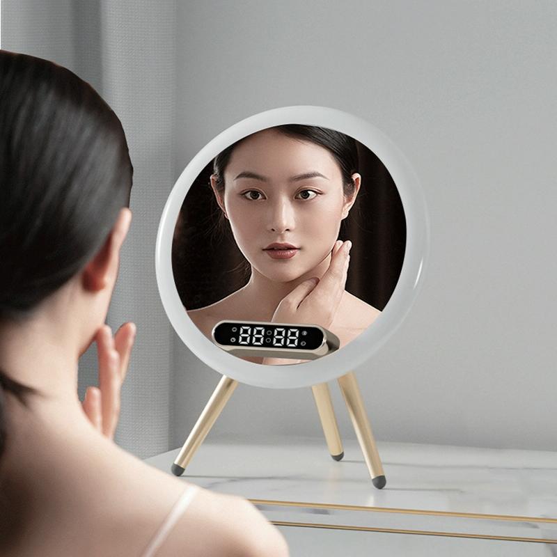 Q6 Smart Clock Display Bluetooth Speaker Fill Light Makeup Mirror With Wireless Charger Blue 7