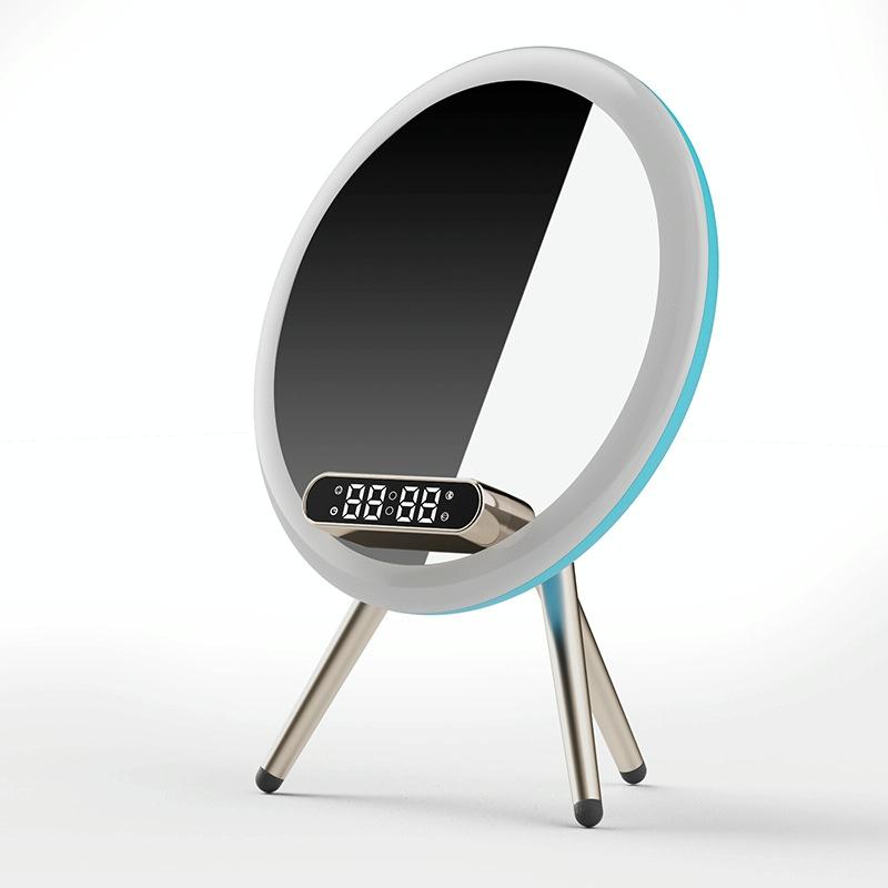 Q6 Smart Clock Display Bluetooth Speaker Fill Light Makeup Mirror With Wireless Charger Blue 8
