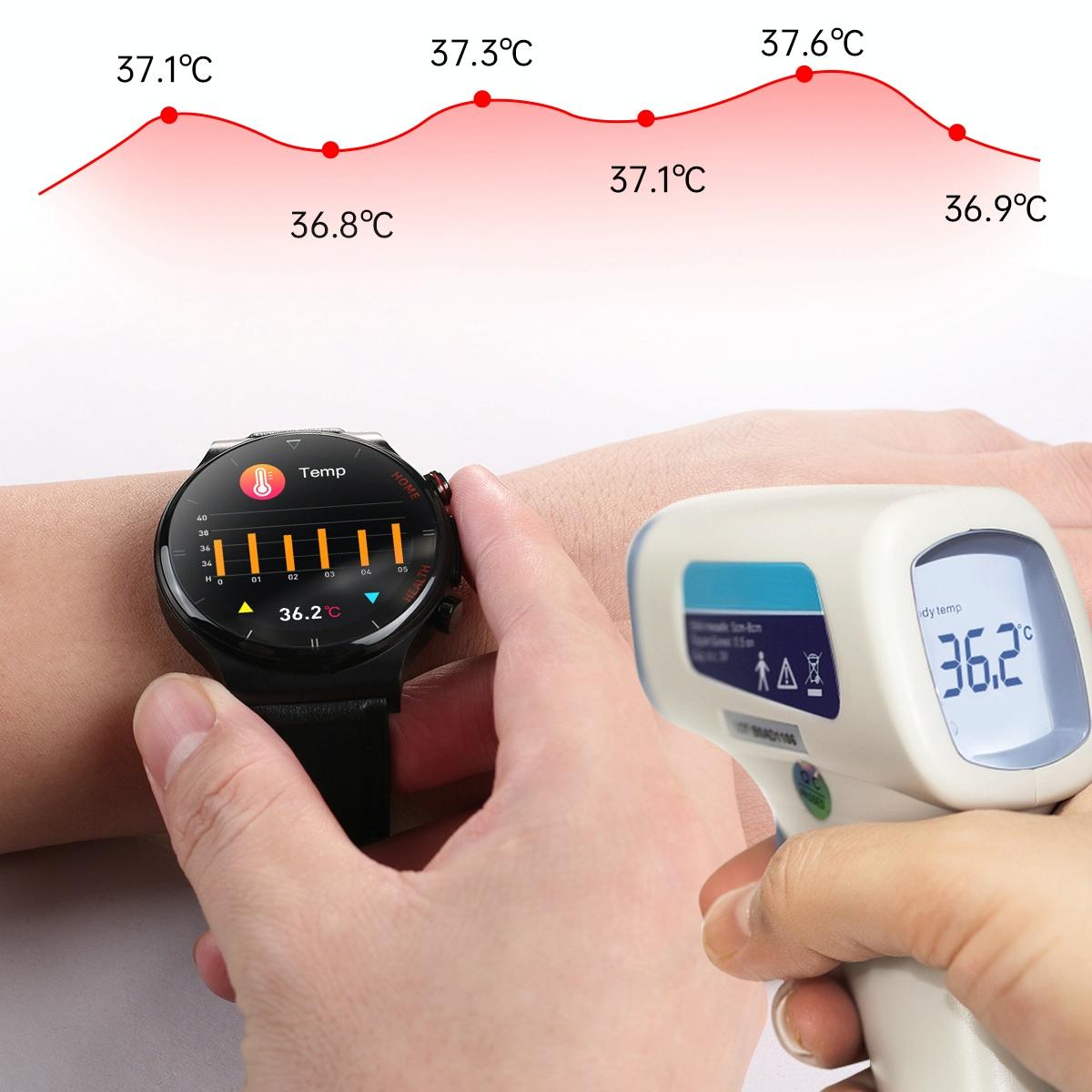 1.32 Inch Screen Leather Watch Strap Smart Health Watch Supports Body Temperature Monitoring Ecg Monitoring Blood Pressure - Brown 7