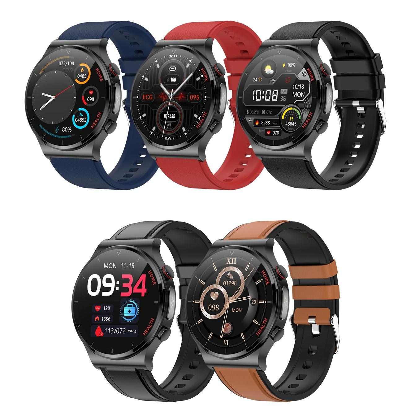 1.32 Inch Screen Leather Watch Strap Smart Health Watch Supports Body Temperature Monitoring Ecg Monitoring Blood Pressure - Brown 8