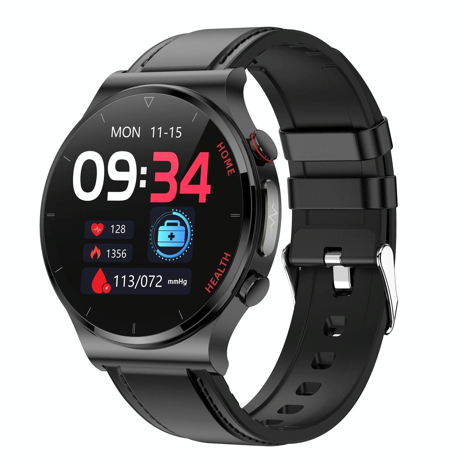 1.32 Inch Screen Leather Watch Strap Smart Health Watch Supports Body Temperature Monitoring Ecg Monitoring Blood Pressure - Brown 11
