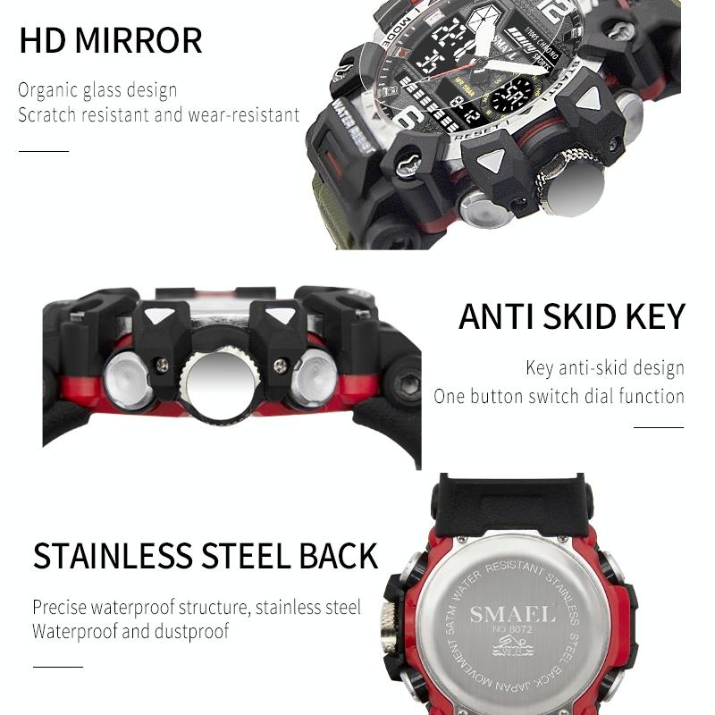 Waterproof Dual Display Outdoor Watch - Multifunctional Alloy for Men - Blue 5