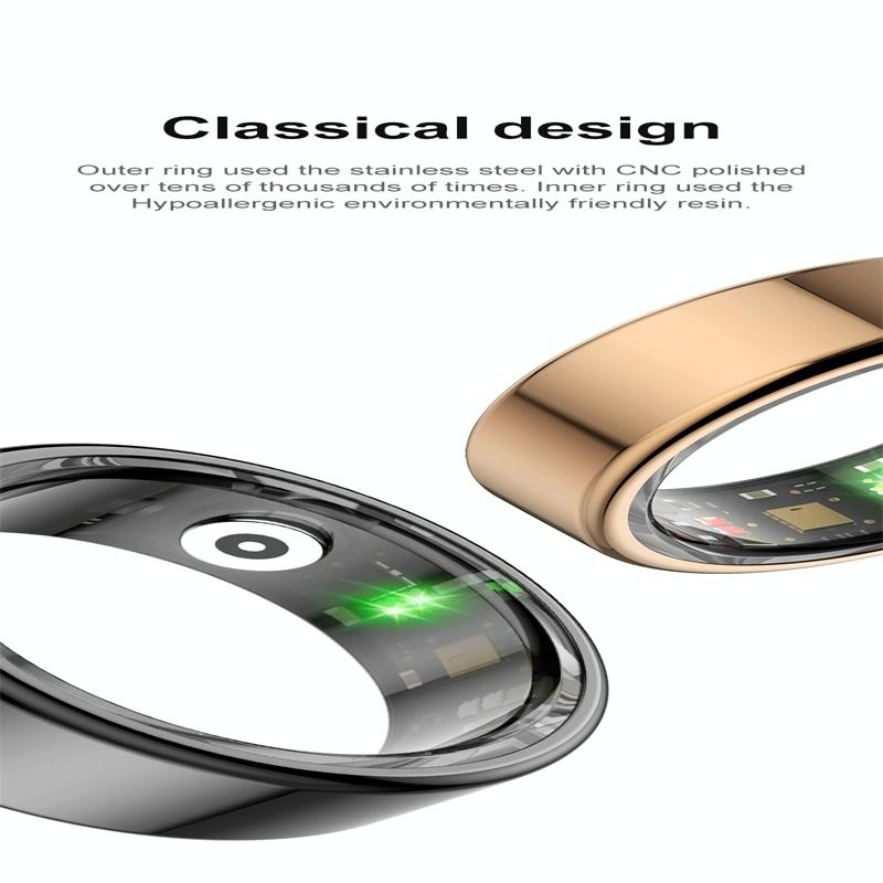 Smart Ring With Heart Rate Blood Oxygen Sleep Monitoring & Sports Modes - Size 9 - Gold 7